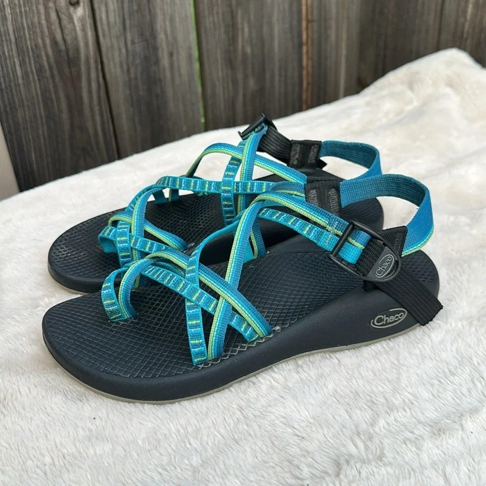 Chaco Turquoise and Black Adventure Sandals Size 8